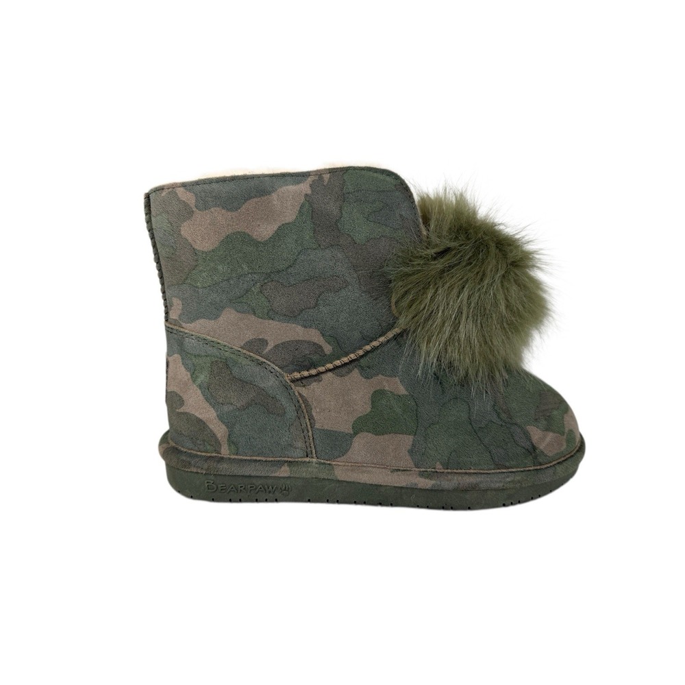 BEARPAW Libby Suede Sheepskin Pom Pom Boot Camouflage Pattern Women's‎ Size 7